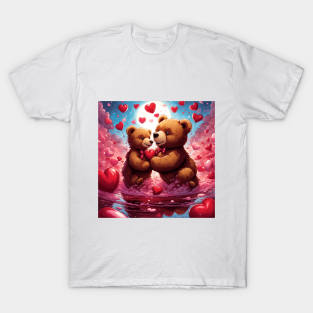 Teddy celebrating Valentines day, randome floating love hearts T-Shirt